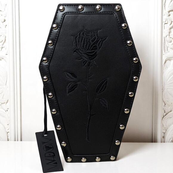 New WIDOW Resurrection Black Rose Embroidered Dolls Kill Coffin Purse - Picture 1 of 2